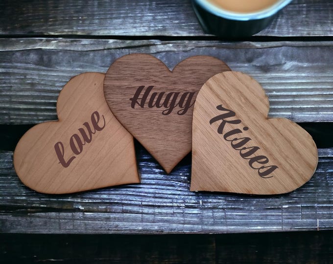 Heart Wooden Coasters: Engraved Veneer Coaster Set
