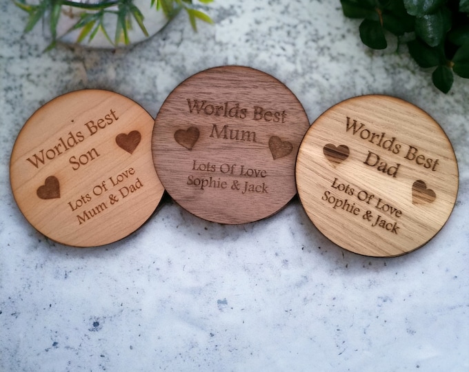 Round Wooden Coasters: Engraved Veneer Coaster Set (Customizable)