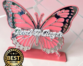 Personalized 3D Butterfly Stand, Custom Wording, Mirror-Polished Edges, Eco-Friendly Acrylic