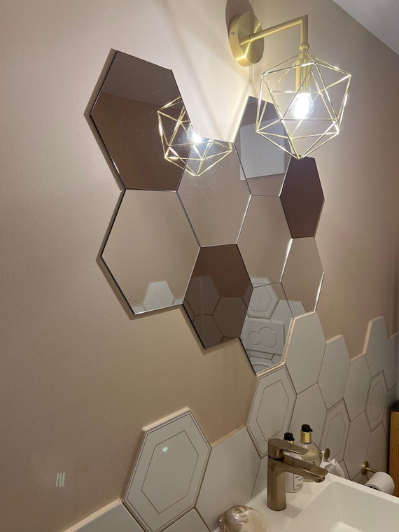 Pianpianzi Hexagon Mini Mirrors on Mirror Tiles round Pretty Room
