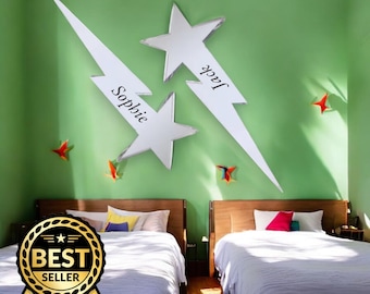 Two Shooting Star Mirrors, Custom Colours, Sizes, Shapes, Engraving Services, Sizes up to 40cm
