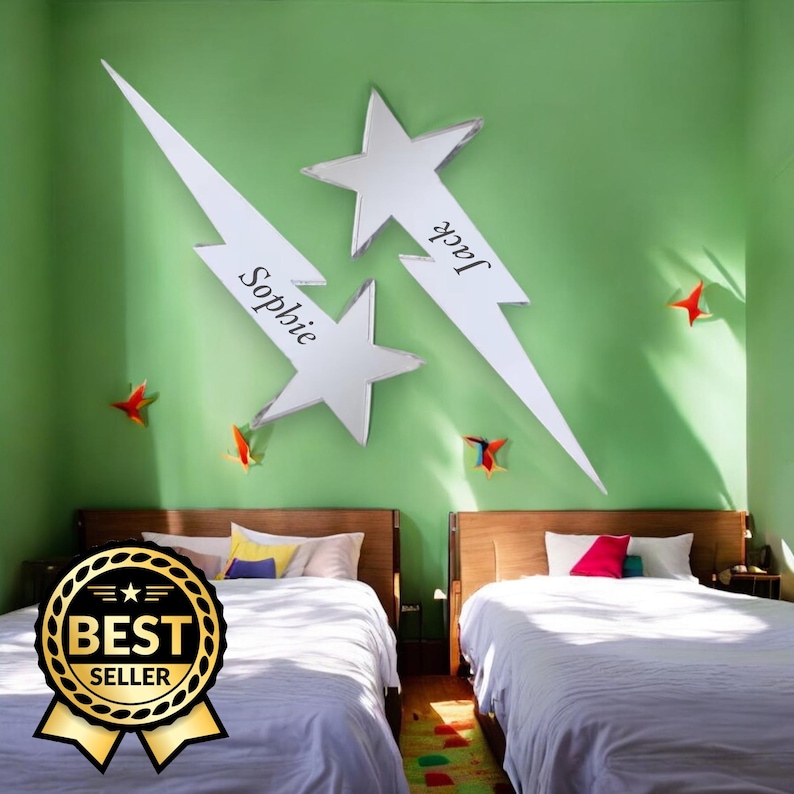 Two Shooting Star Mirrors, Custom Colours, Sizes, Shapes, Engraving Services, Sizes up to 40cm image 1