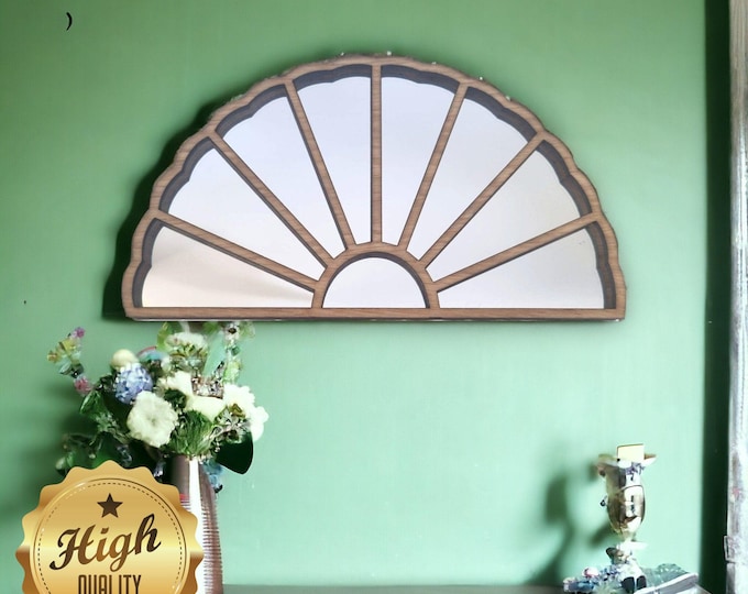 Art Deco Wooden Fan Mirrors, Choice of Oak, Walnut or Cherry, Hooks included, Custom Sizes Shapes Colours Made