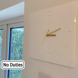 White Acrylic Square Wall Clock: Silent Sweep, Bespoke Colors