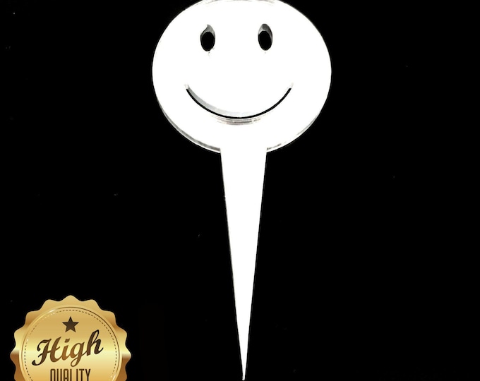 Smiley Face Cake Topper: Acrylic Cupcake Decorations