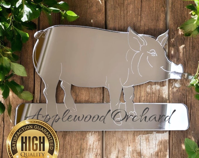 Pig Signs mirrored, Custom Colours, Sizes, Shapes, Engraving Services (Gardens Outside & Indoor Use), Sizes up to 40cm