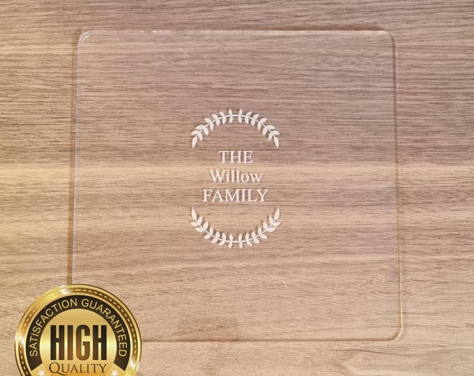 Square Worktop Savers, Placemats, Surface Protectors in Clear Gloss Acrylic, Other Custom Sizes, Shapes, Colours, Engraved or Plain