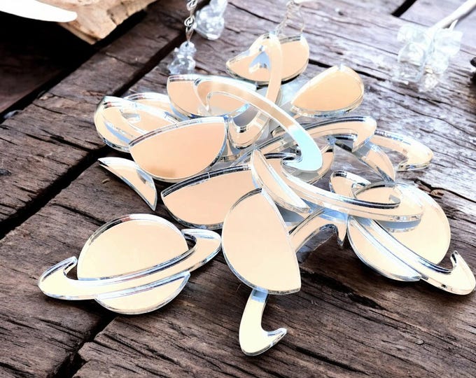 Saturn Shaped Crafting Mirrors: Custom Colors & Woods, Pack of 10