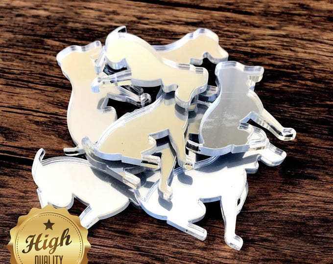Beagle Dog Shaped Crafting Mirrors, Custom Colours, Woods, Sizes, Shapes, (Holes for Jewellery or hoops for invites) Packs of 10
