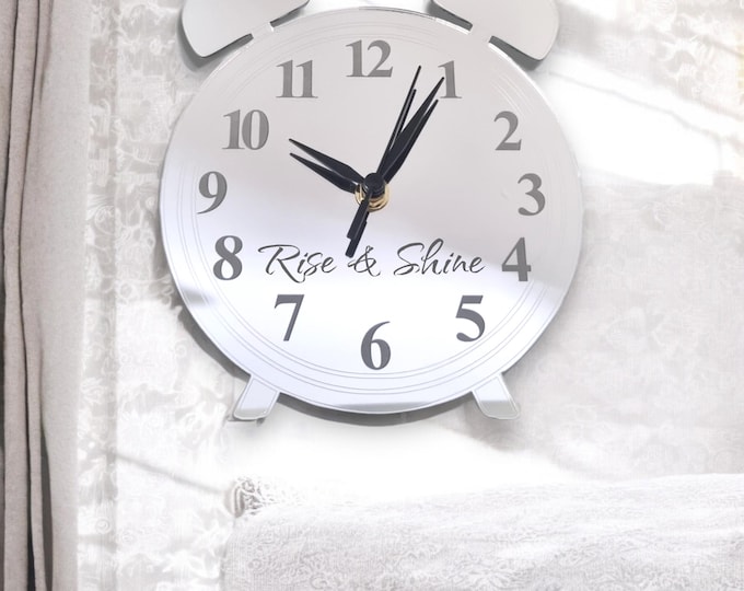 Engraved Round Mirrored Alarm Shaped Clocks - Custom Colours/Woods, Bespoke Shapes & Sizes Made
