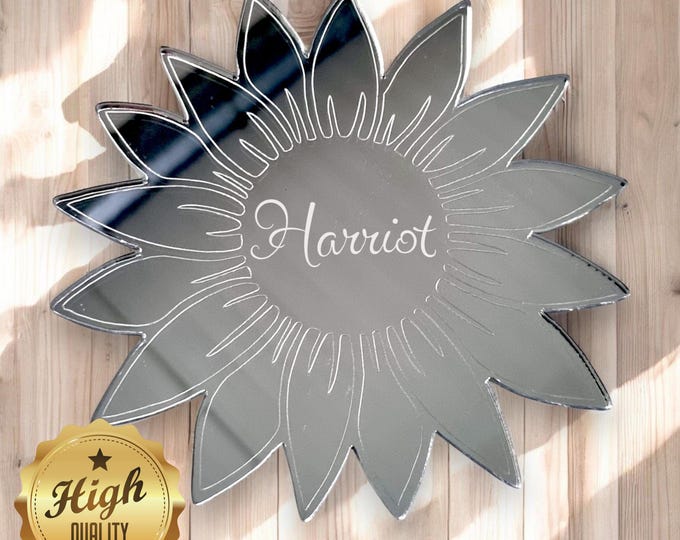 Sunflower Shaped Mirrors, Custom Colours, Sizes, Shapes, Engraving Services (Indoor & Outdoor Use), Sizes up to 40cm