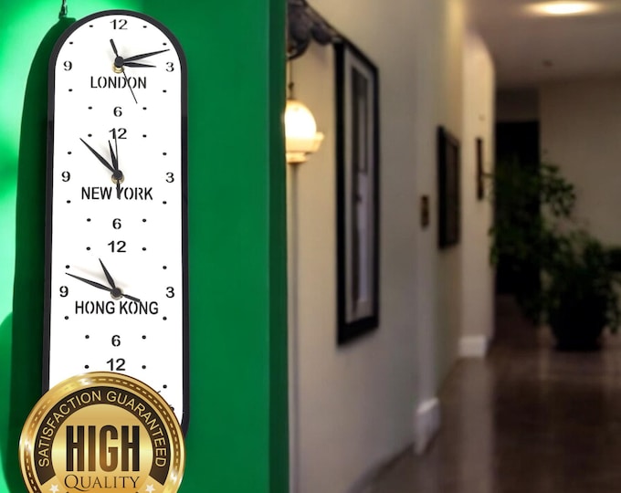 Bespoke Vertical Round TWO, THREE, or FOUR Time Zone Clocks - Many Colour Choices, Bespoke Shapes & Sizes Made