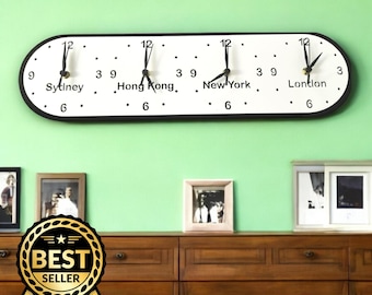 Custom Oval Four Time Zone Clock: Personalized Colors & Sizes