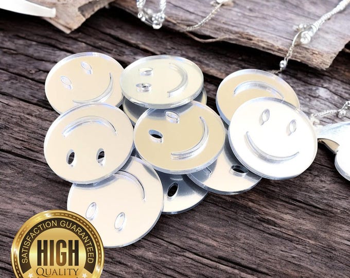 Smiley Shaped Crafting Mirrors, Custom Colours, Woods, Sizes, Shapes, (Holes for Jewellery or hoops for invites) Packs of 10
