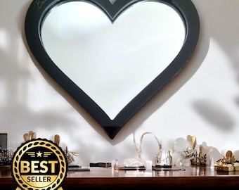 Heart Shaped Acrylic Mirror with Custom Color Frame & Hooks - Bespoke Engraving