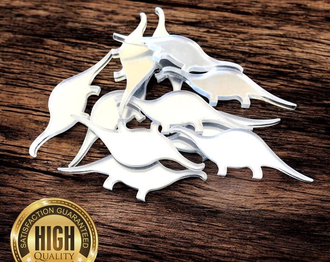 Dinosaur (Bronto) Shaped Crafting Mirrors, Custom Colours, Woods, Sizes, Shapes, (Holes for Jewellery or hoops for invites) Packs of 10
