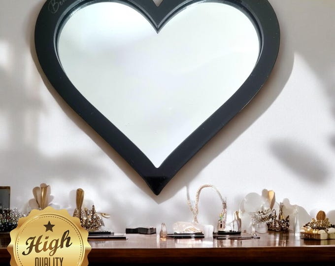 Heart Shaped Mirrors with a Colour Frame of your Choice & Hooks, Bespoke Shapes Made, Engraving Services