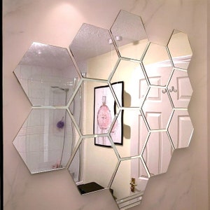 Hexagon Shaped Silver Mirrors in Packs of Ten, Custom woods, Sizes, Colours Made