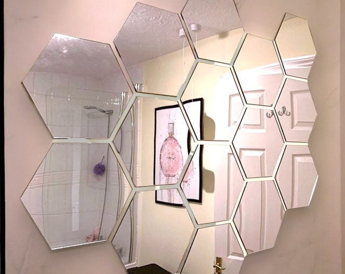 Hexagon Shaped Silver Mirrors in Packs of Ten, Custom woods, Sizes, Colours Made