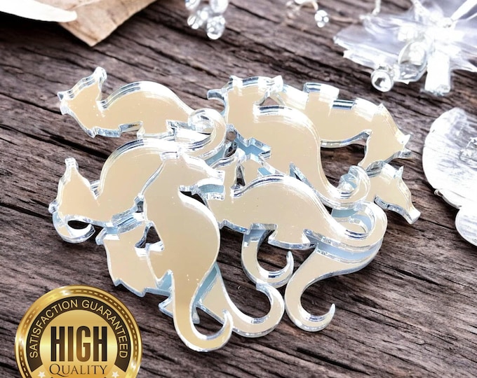 Seahorse Shaped Crafting Mirrors, Custom Colours, Woods, Sizes, Shapes, (Holes for Jewellery or hoops for invites) Packs of 10