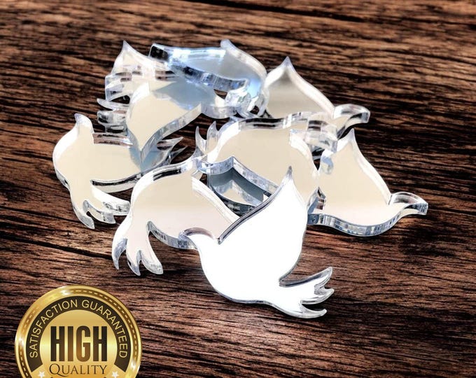 Doves Shaped Crafting Mirrors, Custom Colours, Woods, Sizes, Shapes, (Holes for Jewellery or hoops for invites) Packs of 10