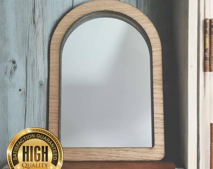 Arched Wooden Framed Mirrors, Choice of Oak, Walnut or Cherry, Hooks included, Custom Sizes Shapes Colours Made