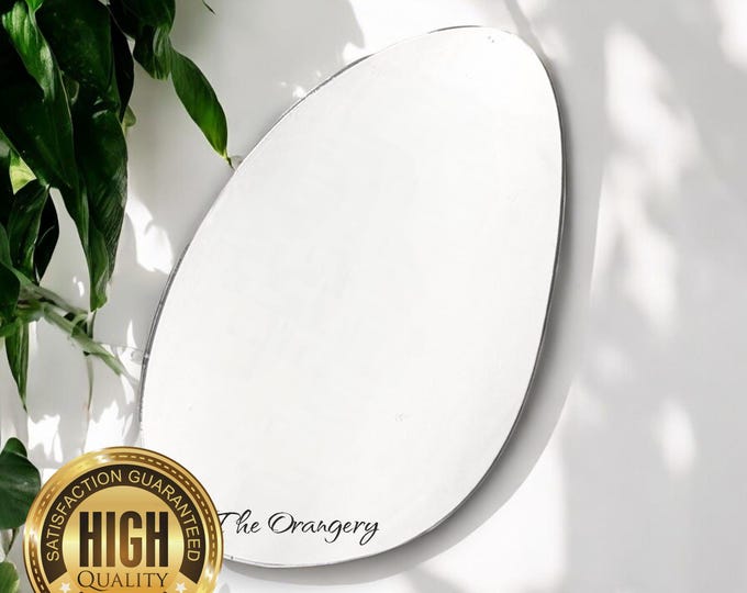 Pebble Shaped Mirrors with White Backing & Hooks, Custom Shapes/Sizes Made