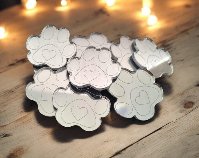 Paw Shaped Acrylic Crafting Mirrors: Custom Colors, Sizes - Pack of 10