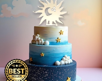 Custom Sun Moon Stars Cake Topper, Recycled Acrylic, UK Handcrafted