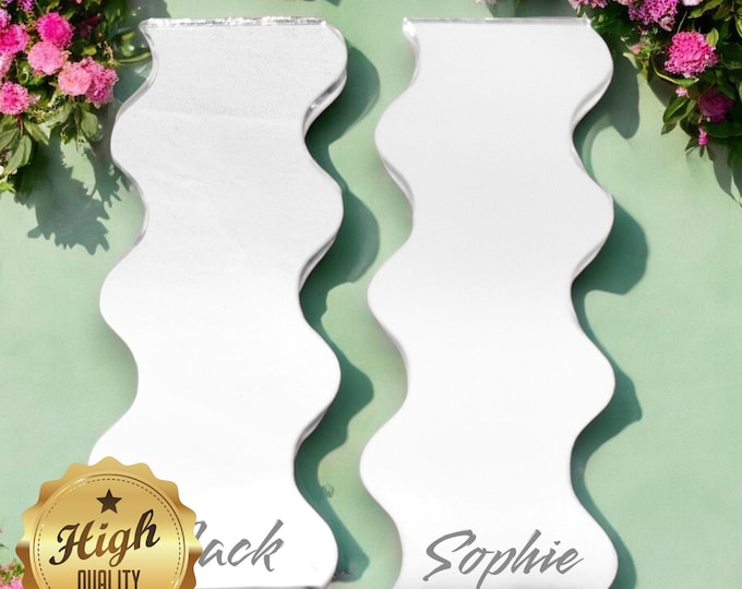 Pair of Wavy Shaped Mirrors with a White Acrylic Backing & Hooks, Bespoke Shapes Made