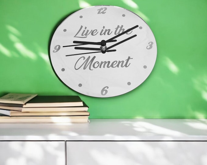 Custom Engraved Round Mirrored Clocks - Custom Colours, Shapes Sizes and Woods