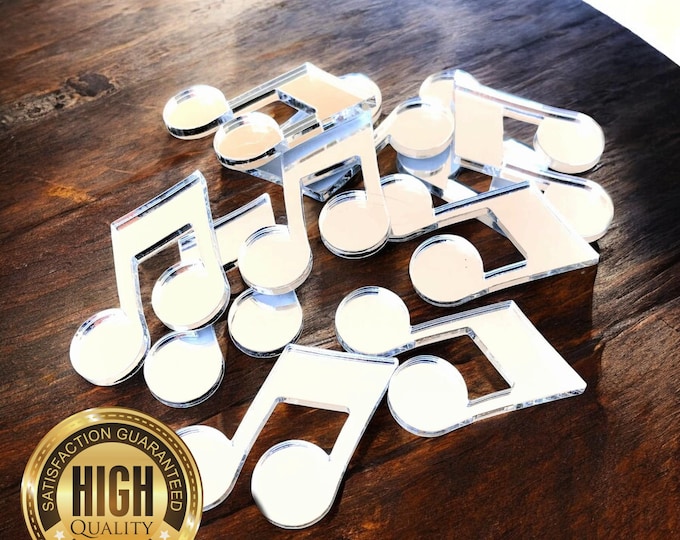 Quaver Mustical Notes Shaped Crafting Mirrors, Custom Colours, Woods, Sizes, Shapes, (Holes for Jewellery or hoops for invites) Packs of 10