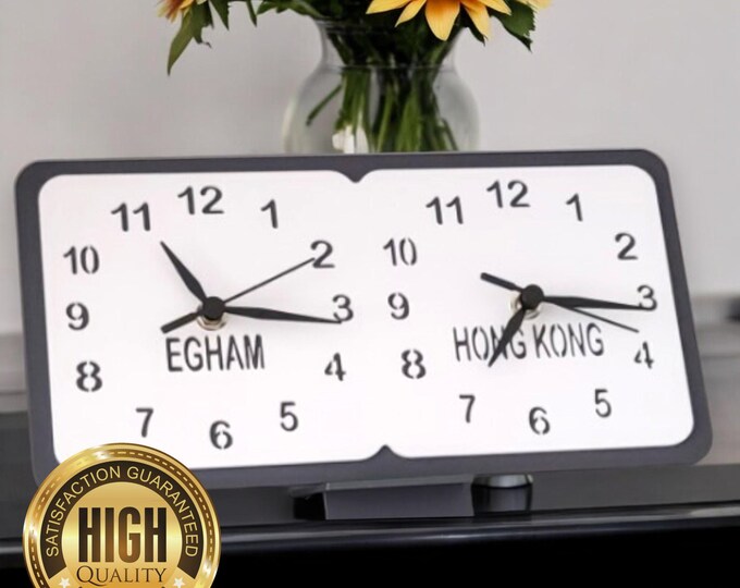 Bespoke Square Two Time Zone Clocks (Loved Ones Names, Places or Countries) - Custom Woods & Colours, Sizes up to 40cm