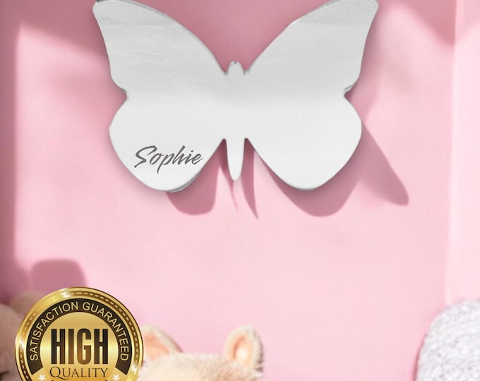 Butterfly Shaped Mirrors with a White Backing & Hooks, Custom Colours, Sizes, Shapes, Engraving Services