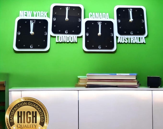 Customised Stepped Two, Three or Four Time Zone Clocks - Custom Colours, Shapes, Sizes, Wood Finishes