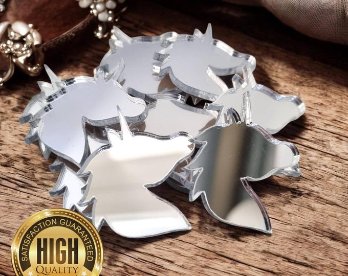 Unicorn Shaped Crafting Mirrors, Custom Colours, Woods, Sizes, Shapes, (Holes for Jewellery or hoops for invites) Packs of 10