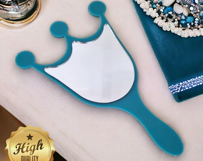 Custom Regal Crown Shaped Hand Held Mirrors - Safe Acrylic & Wood Finish Vanity Mirrors with Engraving Options, Eco-Friendly - Recyclable