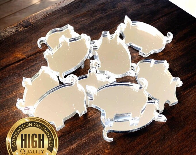 Pig Shaped Crafting Mirrors, Custom Colours, Woods, Sizes, Shapes, (Holes for Jewellery or hoops for invites) Packs of 10