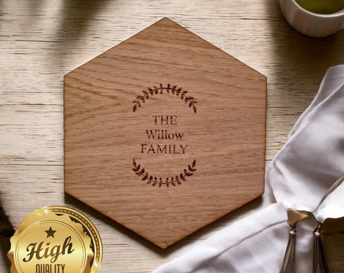 Hexagon Placemats & Coasters - Wood Finish Options, Custom Sizes, Shapes, Colours, Engraving Services