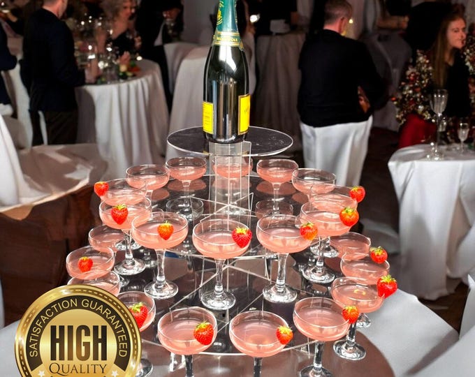 Custom Champagne Stand for Coupe Glasses, Great for Weddings & Parties, Engraving Service Available Easy Assembly - Reusable Design
