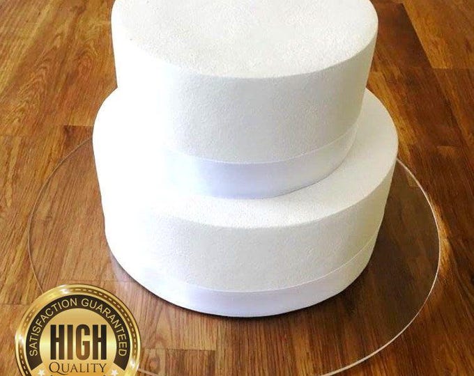 Round or Square & Other Shapes Shaped Cake Boards (Reusable), Clear Acrylic, Plain or Engraved, Sizes  7" to 20" Custom Shapes, Sizes