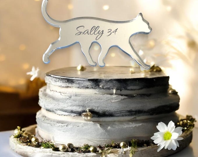 Walking Cat Cake Topper: Recycled Acrylic, Bespoke Engraving