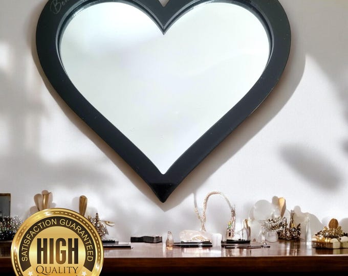 Heart Shaped Mirrors with a Colour Frame of your Choice & Hooks, Bespoke Shapes Made, Engraving Services