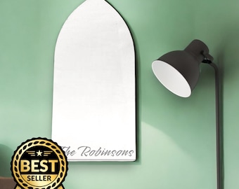 Gothic Arch Shaped Mirrors with White Backing & Hooks, Bespoke Shapes Made