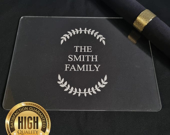 Engraved or Plain Rectangle Large Placemats / Serving Mats / Table Protectors - Clear Gloss Acrylic, Custom Sizes, Shapes