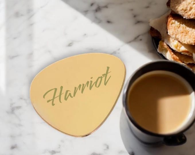 Mirrored Acrylic Pebble Coasters: Custom Engraved Place Settings