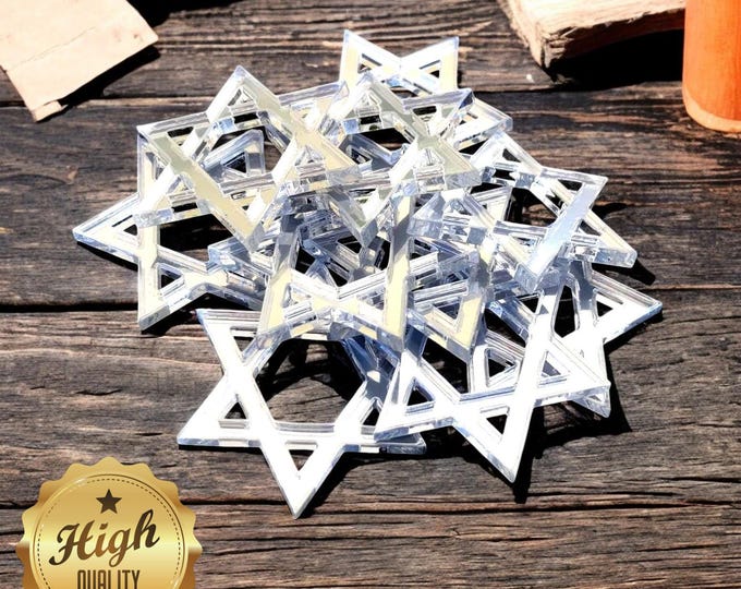 Star of David Shaped Crafting Mirrors, Custom Colours, Woods, Sizes, Shapes, (Holes for Jewellery or hoops for invites) Packs of 10