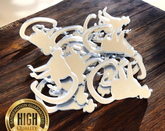 Monkey Shaped Crafting Mirrors, Custom Colours, Woods, Sizes, Shapes, (Holes for Jewellery or hoops for invites) Packs of 10