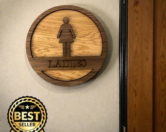 Bespoke Wooden Restroom Sign, Oak and Walnut Veneer, Customisable Design, Reusable and Recyclable