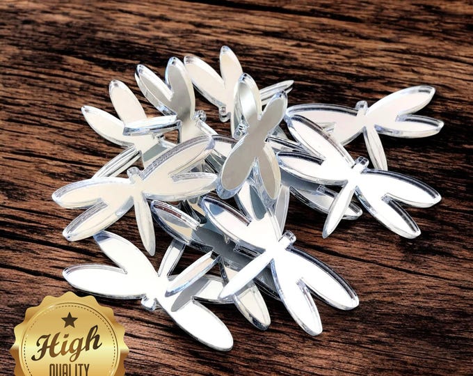 Dragonfly Shaped Crafting Mirrors, Custom Colours, Woods, Sizes, Shapes, (Holes for Jewellery or hoops for invites) Packs of 10